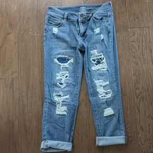 NY&Co Soho Curvy Cropped Boyfriend Distressed Jeans